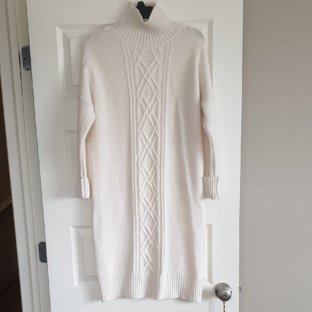 Ann Taylor White Long Sleeve Sweater Dress
